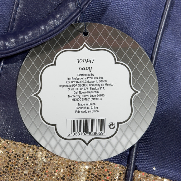 Star Luxe Women's Blue Gold Leather Strap Bling Sequins Shopping Tote Bag - OS - Picture 6 of 8